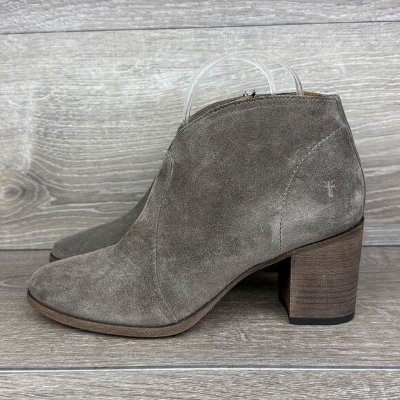 Frye Nora Women's Sz 7.5B Gray Elephant Suede Zip Heeled Ankle Boots 3479930-EPT - Picture 3 of 14
